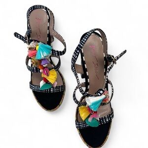 Marc Fisher Black Strappy Sandals with Multicolor Tassels